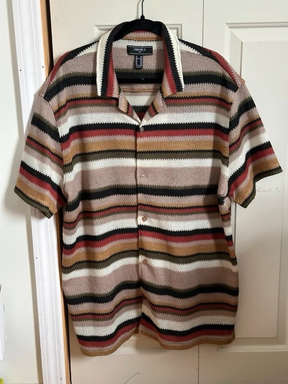Forever 21 Men's Striped Short-Sleeve Knit Shirt in Beige, Rust & Olive